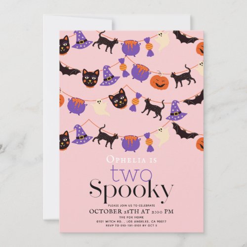 Two Spooky Halloween Pink 2nd Birthday Invitation