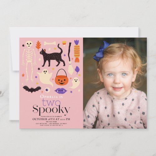 Two Spooky Halloween Pink 2nd Birthday Photo Invitation