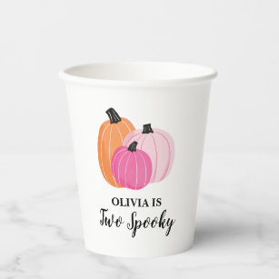 Two Spooky Halloween PINK Pumpkins Birthday Paper Cups