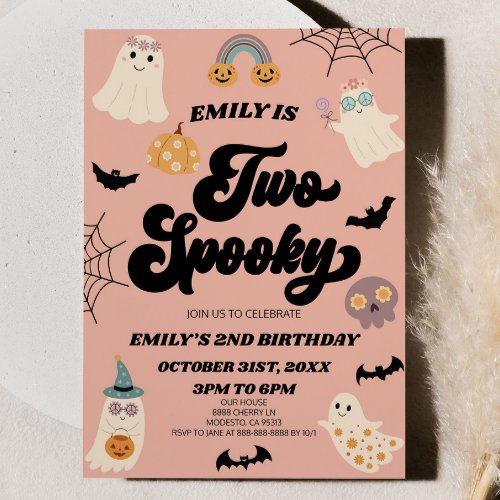 Two Spooky Halloween Second 2nd Birthday Party Invitation