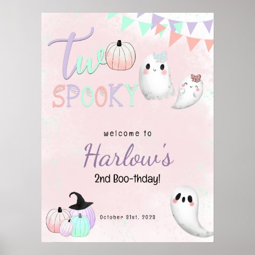 Two Spooky Pastel Halloween Birthday Welcome  Poster