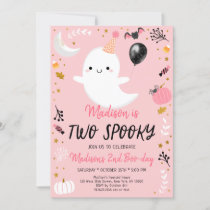 TWO Spooky Pink Ghost Halloween Birthday Invitation