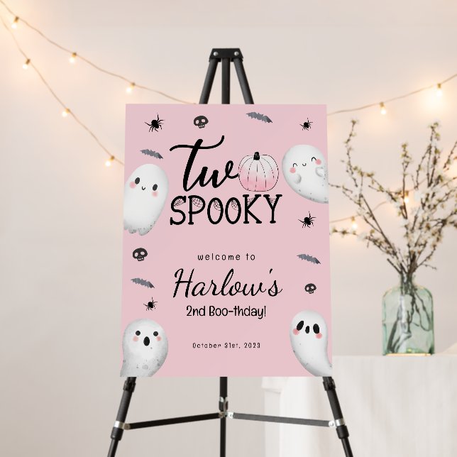 Two Spooky Pink Ghost Halloween Birthday Welcome  Foam Board (In Situ (Stand))