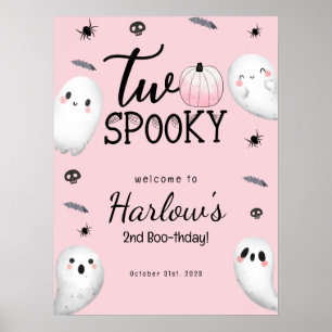 Two Spooky Pink Ghost Halloween Birthday Welcome Poster