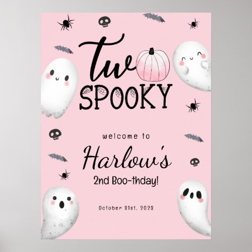 Two Spooky Pink Ghost Halloween Birthday Welcome  Poster