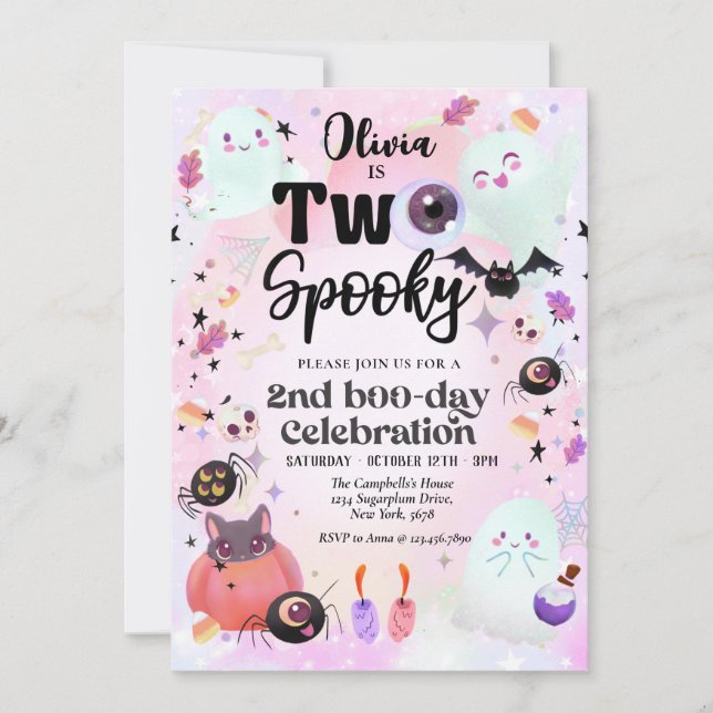 two spooky Pink Ghost Halloween  Invitation (Front)
