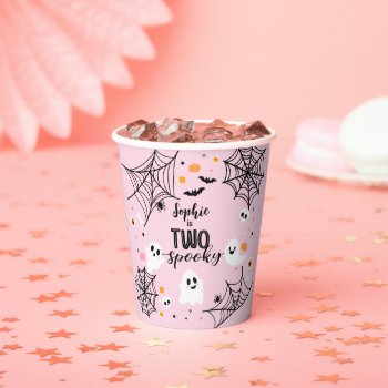 Two Spooky Pink Ghost Halloween Paper Cups by PrinterFairy at Zazzle