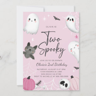 Two Spooky Pink Ghost Second Birthday Invitation