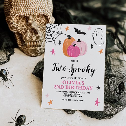 Two Spooky Pink Halloween 2nd Birthday Invitation