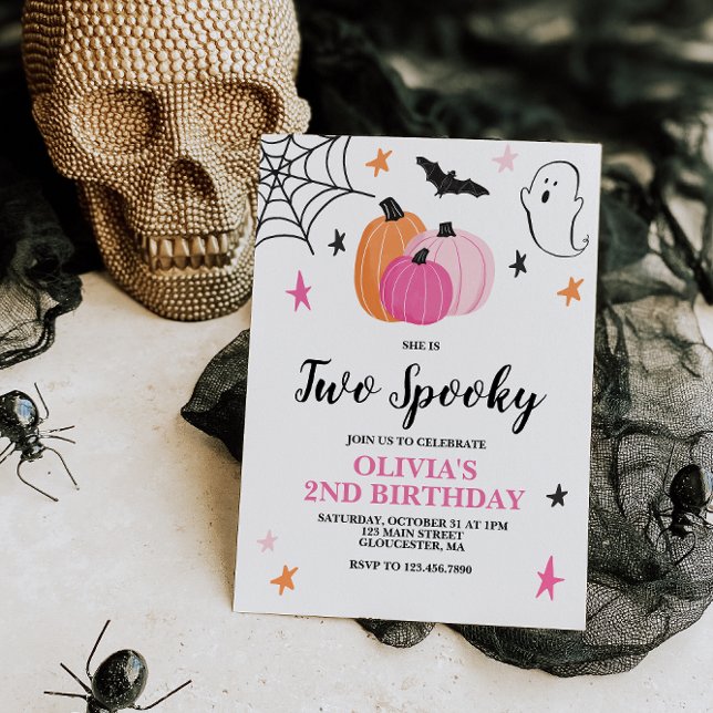 Two Spooky Pink Halloween 2nd Birthday Invitation (Creator Uploaded)