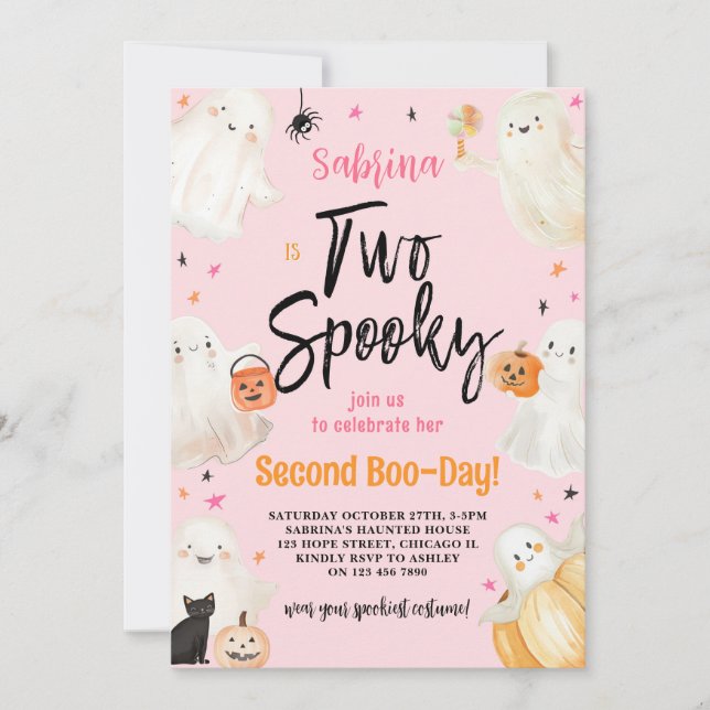 Two Spooky Pink Halloween Birthday Costume Party Invitation (Front)