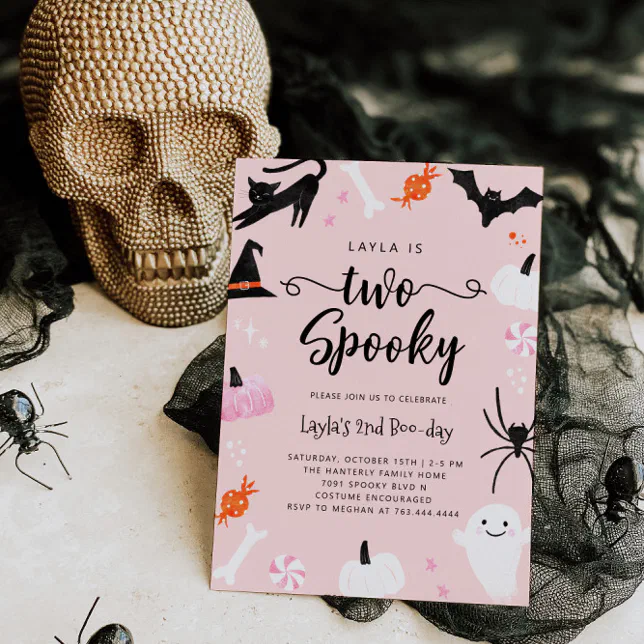 TWO spooky Pink Halloween Birthday Party Invitation Zazzle