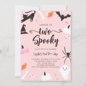 TWO spooky Pink Halloween Birthday Party Invitation (Front)