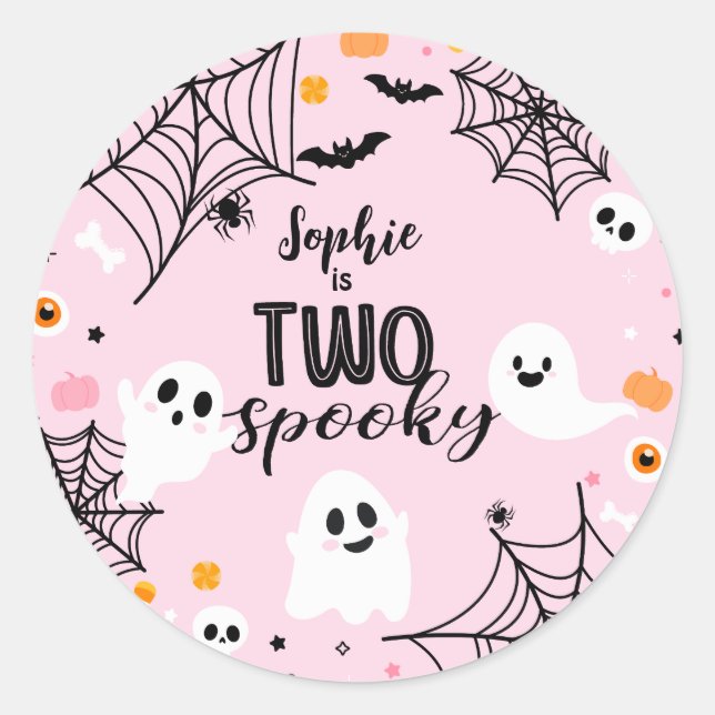 Two Spooky Pink Halloween Ghost Classic Round Sticker (Front)