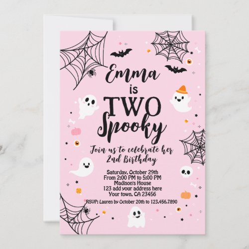 Two Spooky Pink Halloween  Invitation