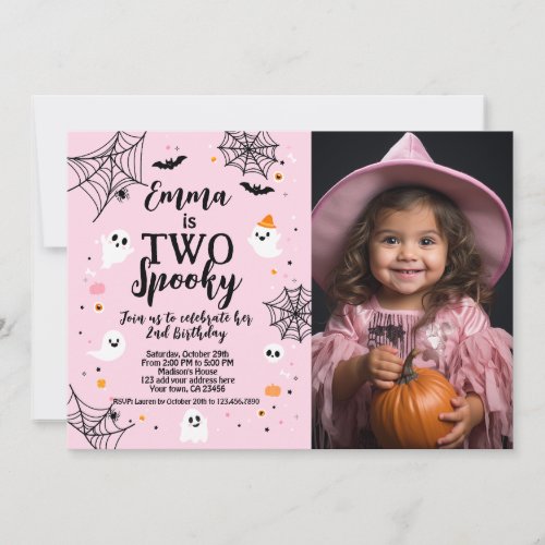 Two Spooky Pink Halloween Invite with Photo