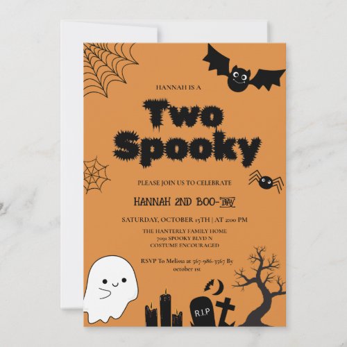Two Spooky Pink Halloween Second  birthday party Invitation