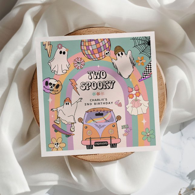 Two Spooky Retro Fun 2nd Birthday Party Napkins (Creator Uploaded)