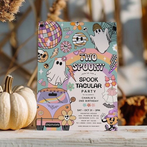 Two Spooky Retro Fun Halloween 2nd Birthday Party  Invitation