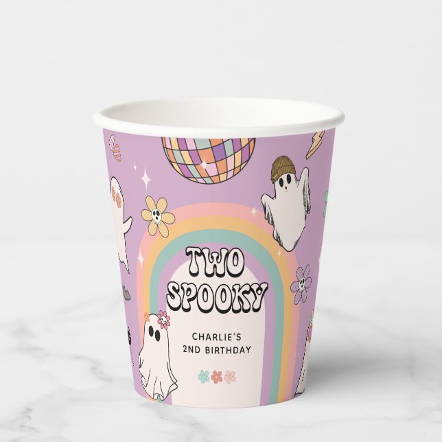 Two Spooky Retro Fun Halloween 2nd Birthday Party Paper Cups (Front)