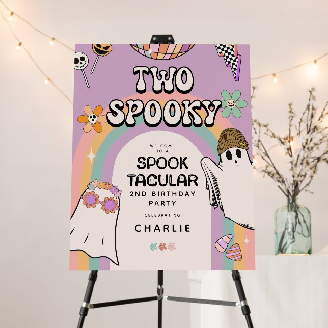 Two Spooky Retro Fun Halloween Birthday Party Foam Board (In Situ (Stand))