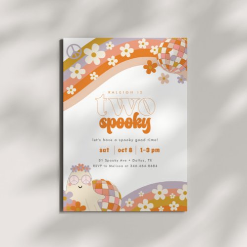 Two Spooky  Retro Groovy Boho Girls 1st Birthday Invitation