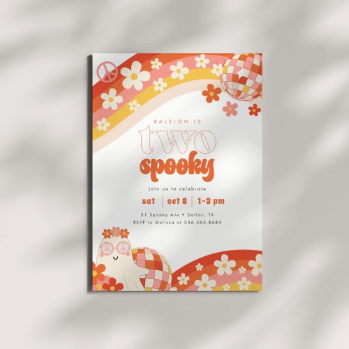 Two Spooky  Retro Groovy Girls 2nd Birthday Invitation