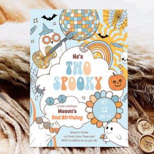 Two Spooky Retro Halloween Boy Second Birthday Invitation