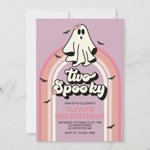 Two Spooky Retro Halloween Ghost Birthday Invitation