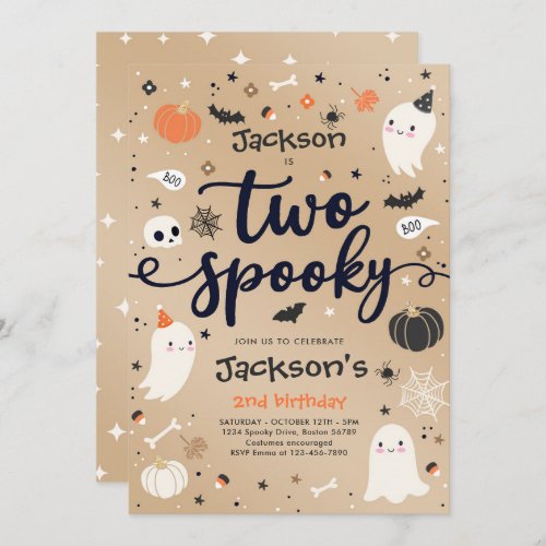 Two Spooky Vintage Halloween Ghost 2nd Birthday Invitation