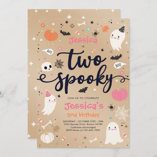 Two Spooky Vintage Halloween Ghost 2nd Birthday  Invitation