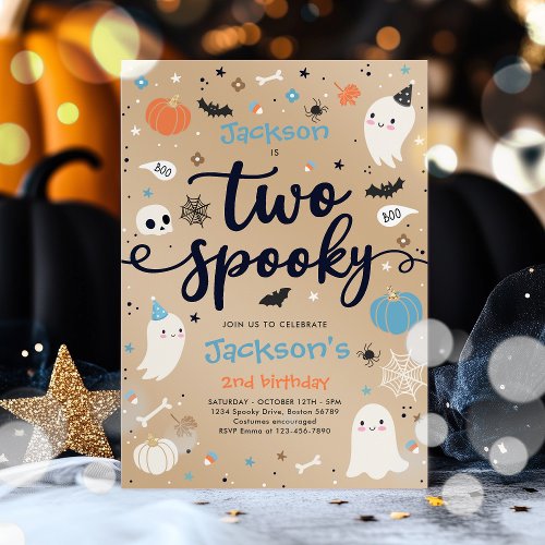 Two Spooky Vintage Halloween Ghost 2nd Birthday Invitation