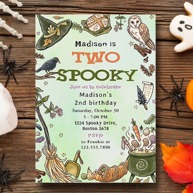 Two Spooky Witch Halloween 2nd Birthday Invitation (Creator Uploaded)