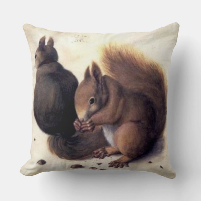 ‘Two Squirrels’ by Albrecht Dürer Throw Pillow (Front)