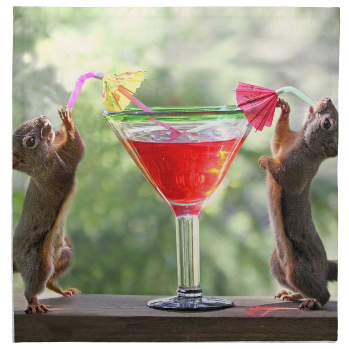 Two Squirrels Drinking a Cocktail Napkin