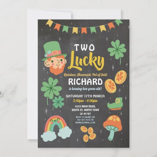 Two St Patricks Day 2nd Birthday Party Invite 