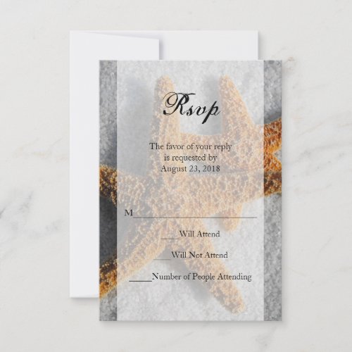 Two Starfish in Sand Beach Wedding Sm RSVP Reply