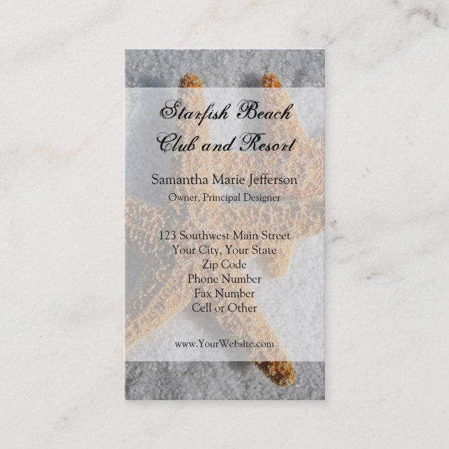 Two Starfish in the Sand, Beach Wedding Business Card (Front)
