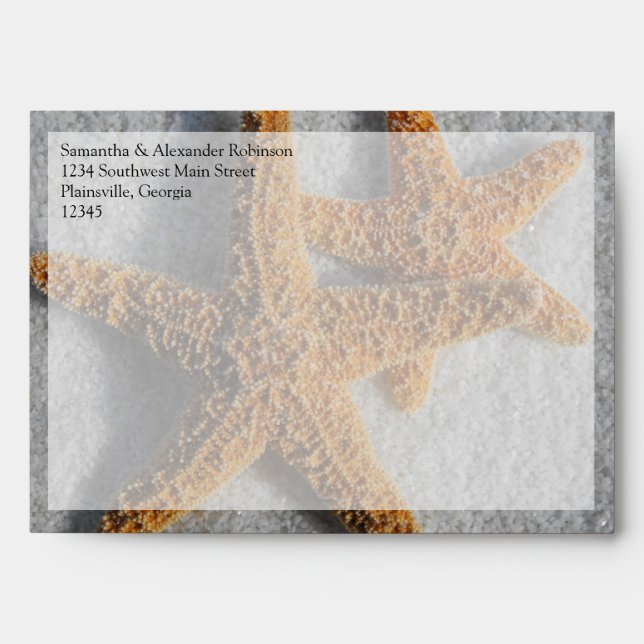 Two Starfish in the Sand, Beach Wedding Envelope (Front)