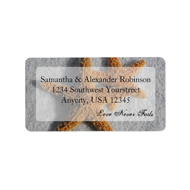 Two Starfish in the Sand, Beach Wedding Label (Front)