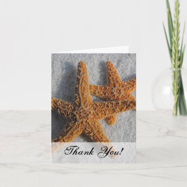 Two Starfish in the Sand, Beach Wedding Thank You Card (Front)