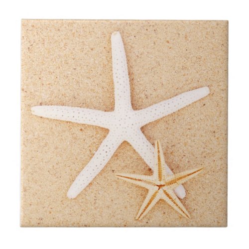 Two Starfish on a Beach Ceramic Tile