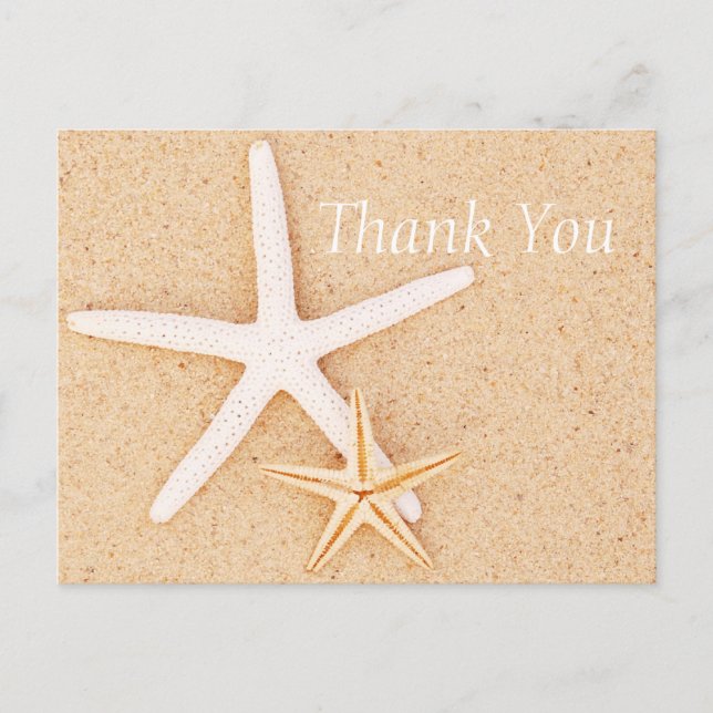 Two Starfish on a Beach Thank You Postcard (Front)