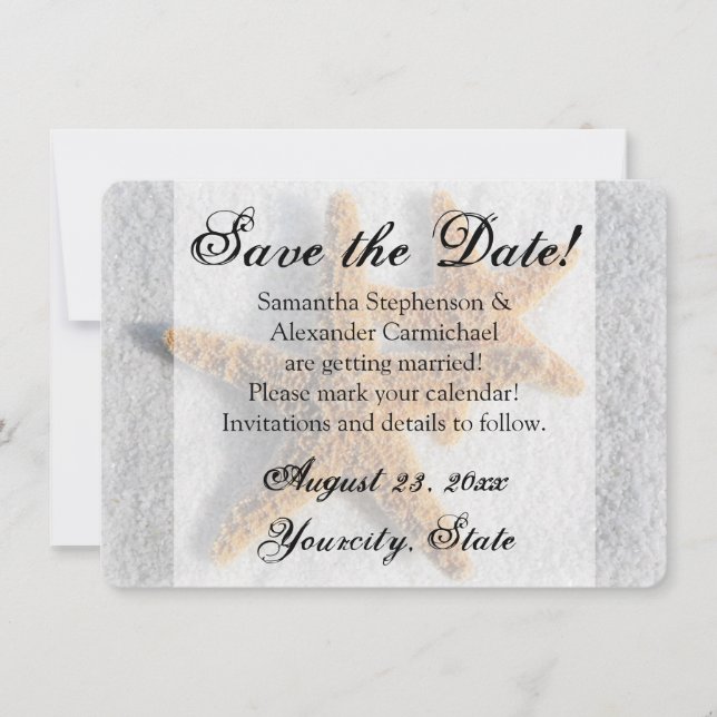 Two Starfish Sand, Beach Save the Date Invitation (Front)