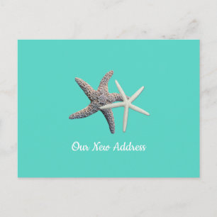Two Starfish Sea Stars Turquoise New Address Announcement Postcard