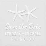 Two Starfish Summer Beach Wedding Save the Date Embosser<br><div class="desc">Two Starfish Summer Beach Wedding Save the Date Embosser. A pair of hand drawn skinny starfish for your destination wedding. Personalize and add an elegant touch to mailing envelopes. You can also customize the wording and use the embosser for favor bags, boxes and other stationery. For inquiries about custom design...</div>