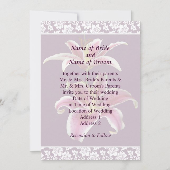 Two Stargazer Lilies Wedding Invitation Set (Front)