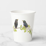 Two Starlings on a Blossoming Branch in Spring  Paper Cups