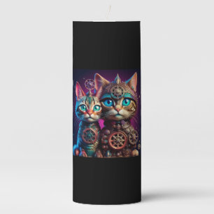 Two Steampunk Kittens Pose Pillar Candle