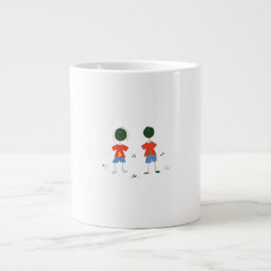 TWO STICK FIGURES. GIANT COFFEE MUG